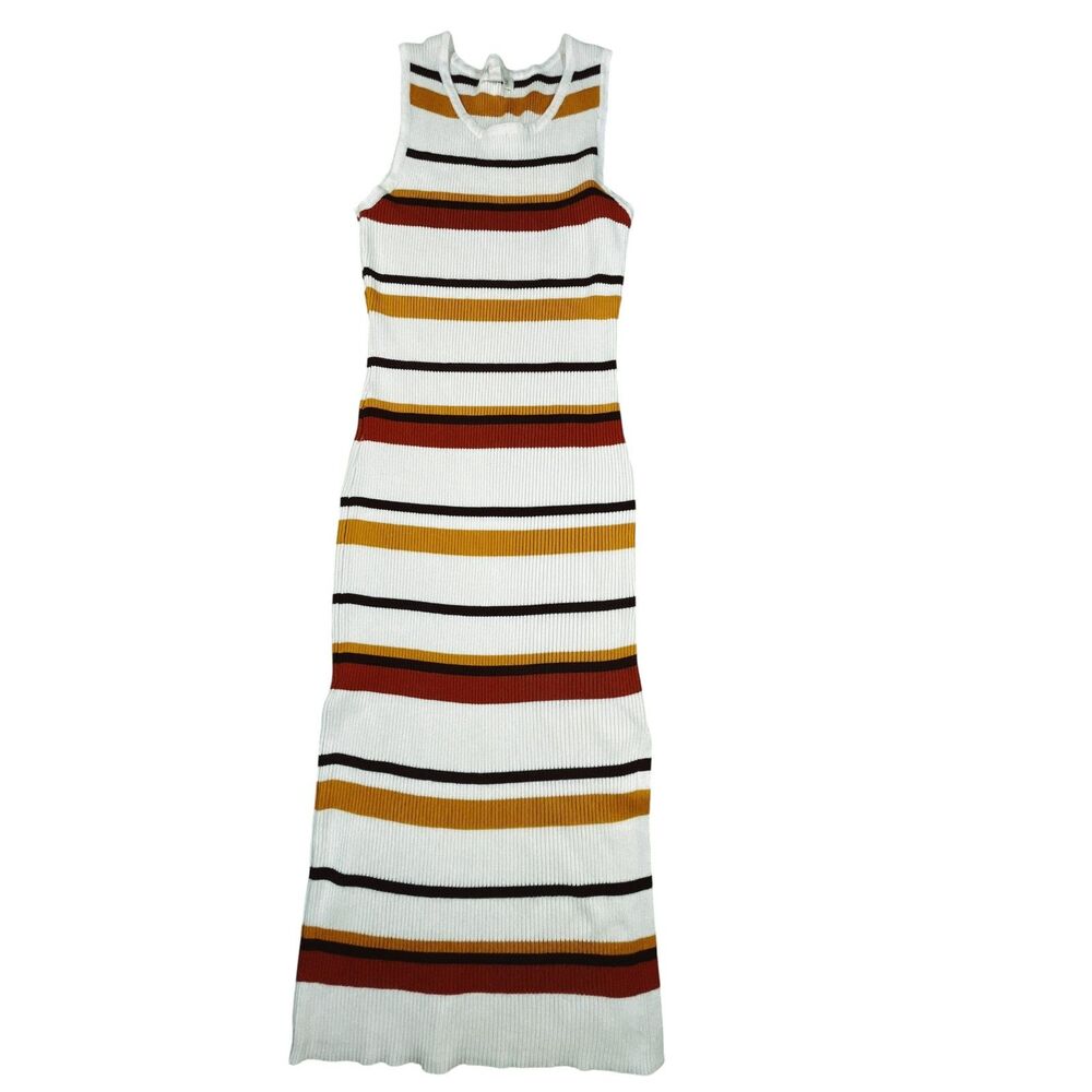 Jolie & Joy Ribbed Knit Midi Dress Large Striped Sleeveless Mock Neck Stretch